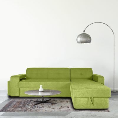 Coltar extensibil, cu lada de depozitare si tabureti, Serenity, Verde