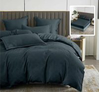 Lenjerie de pat natur uni baroque 6 piese cu husa (negru)