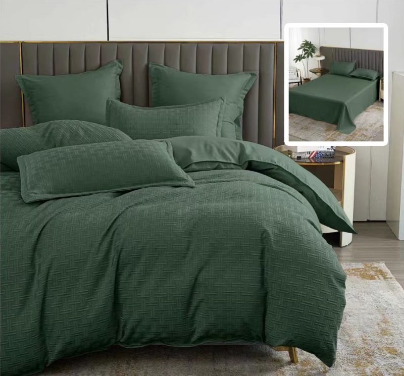 Lenjerie de pat natur uni stripe 6 piese cu cearsaf (antracit)
