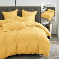Lenjerie de pat natur uni stripe 6 piese cu cearsaf (galben)
