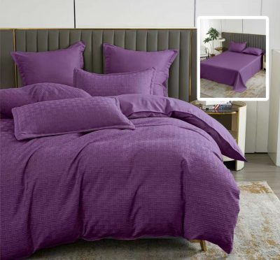 Lenjerie de pat natur uni stripe 6 piese cu cearsaf (mov)