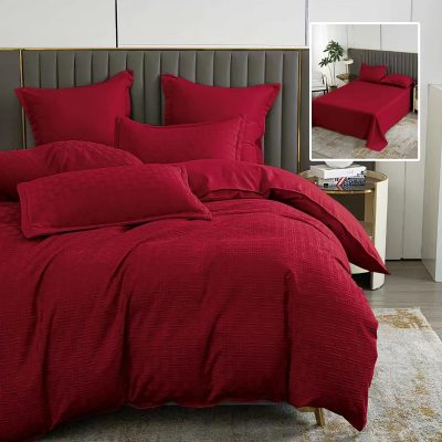 Lenjerie de pat natur uni stripe 6 piese cu cearsaf (rosu)