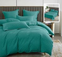 Lenjerie de pat natur uni stripe 6 piese cu cearsaf (turcoaz)