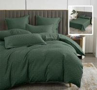 Lenjerie de pat natur uni stripe 6 piese cu cearsaf (verde)