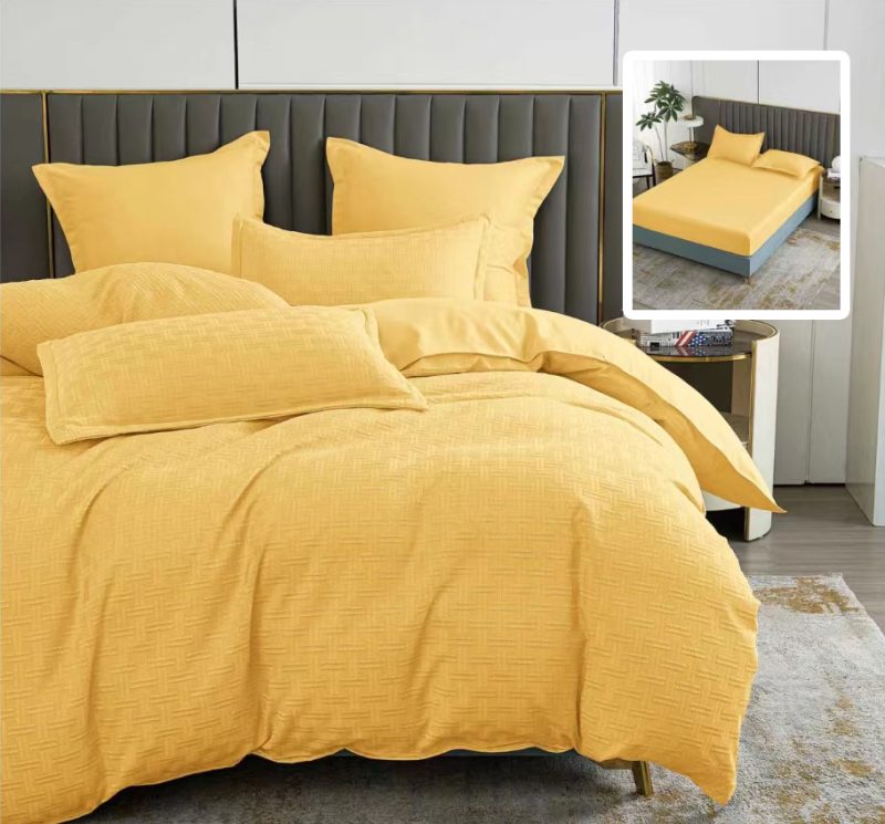 Lenjerie de pat natur uni stripe 6 piese cu husa (galben)