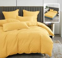 Lenjerie de pat natur uni stripe 6 piese cu husa (galben)