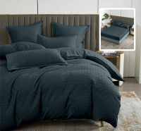 Lenjerie de pat natur uni stripe 6 piese cu husa (negru)
