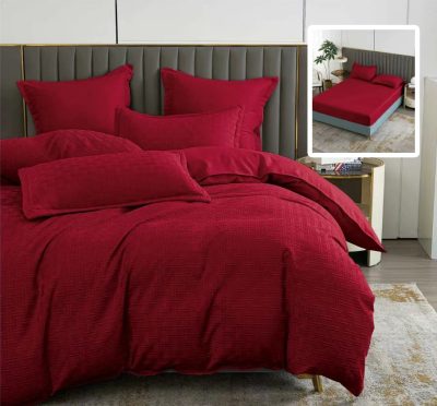 Lenjerie de pat natur uni stripe 6 piese cu husa (rosu)