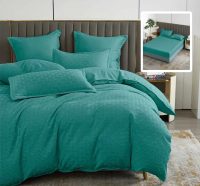 Lenjerie de pat natur uni stripe 6 piese cu husa (turcoaz)
