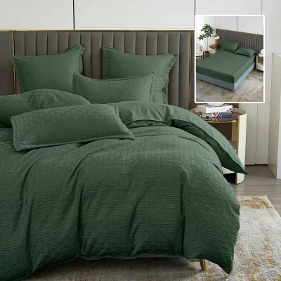 Lenjerie de pat natur uni stripe 6 piese cu husa (verde)