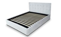 Pat tapitat cu material textil, 180 x 200, somiera rabatabila si lada depozitare, Culoare Alb, Kurt